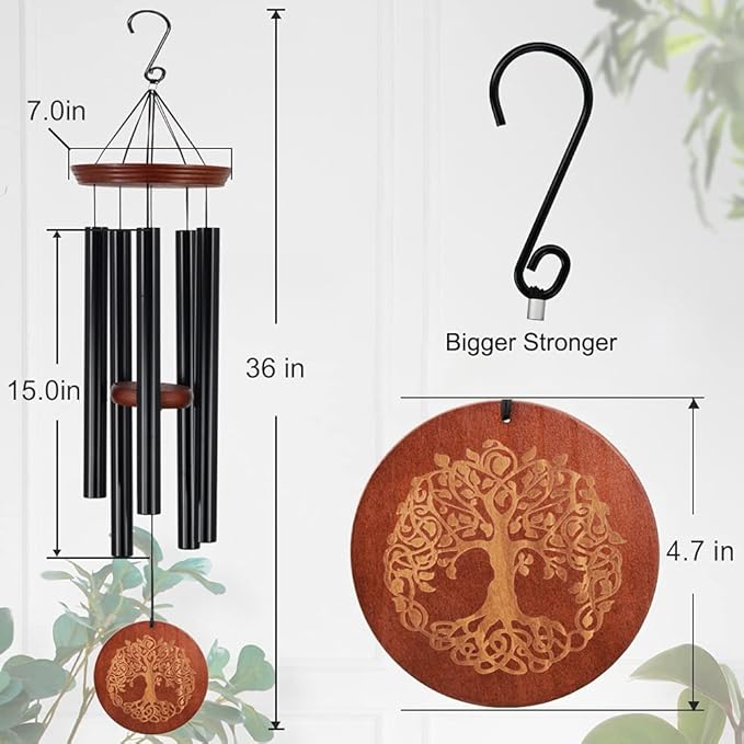 Wind Chimes for Outside,Outdoor Wind Chimes for Mother & Grandma - Large Garden Hanging Decor with Tree of Life Engraving, Perfect for Yard, Home, Christmas, Birthdays-Ruum Studio Home