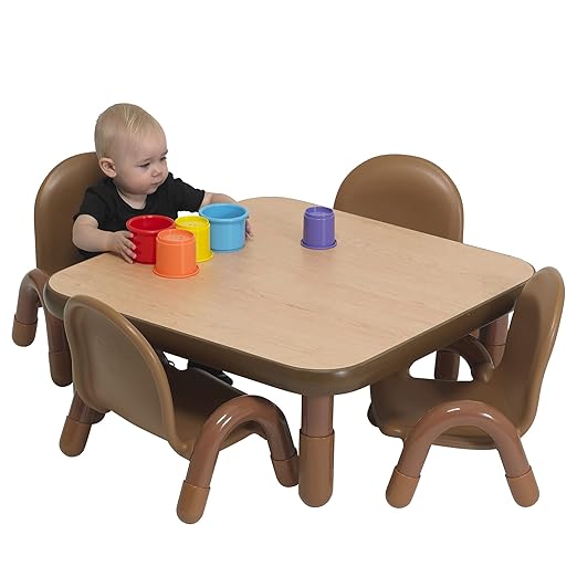 Children’s Factory Baseline Toddler Square Table and Chairs Set, Natural Wood – Includes One 30”, 12” High Square Table and Four 5” High Chairs – Durable, Lightweight, Easy to Move-Ruum Studio Home