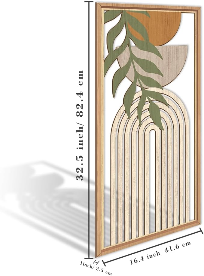 IARTTOP Large Boho Wood Wall Art Framed Mid-century Modern Wooden Wall Decor Set of 3 Green Bohemian Abstract Wall Art Decor For Bedroom Living Room Office-16 x32-Ruum Studio Home