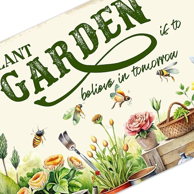 Vintage Garden Metal Sign Funny Gardening Decor Outside Yard Sign Gifts For Women Plant Lover To Plant A Garden Is To Believe In Tomorrow Signs For Home Gardeners Country Rustic Garage Farmhouse Fence Wall Decorations 8x12 Inch-Ruum Studio Home