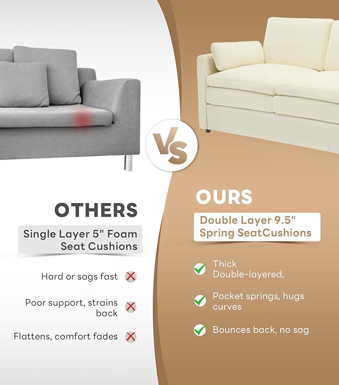 Tbfit Modern Couch Sofa, 89" Cloud Couch w/Pillows, Pocketed Spring Seat, Comfy 3-Seater Plush Foam Cushions, Chenille Fabric Removable Covers, Soft Upholstered Living Room Furniture Apartment, Beige-Ruum Studio Home