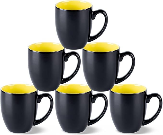 GBHOME 16oz Coffee Mugs Set of 6, Large Ceramic Coffee Mugs for Man, Woman, Dad, Mom, Modern Coffee Mugs Set with handle for Tea/Latte/Cappuccino/Milk/Cocoa. Dishwasher&Microwave Safe,Yellow-Ruum Studio Home