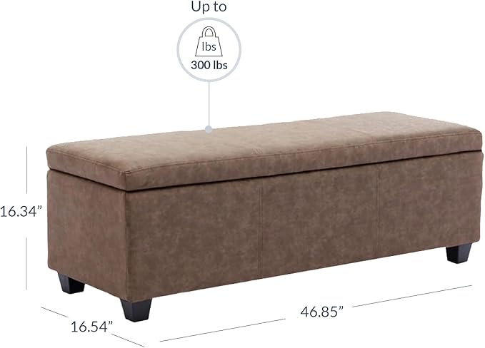 BELLEZE 47 Inch Storage Ottoman, Faux Leather Storage Bench Bedroom Bench with Safety Close Hinge, Ottoman with Storage for Living Room, Entryway, Hallway, Foot Rest, Support 300lbs - Rustic Brown-Ruum Studio Home