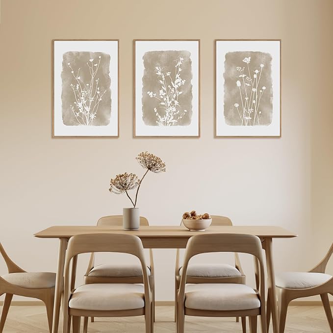 HPINUB Large Boho Wildflowers Canvas Framed Wall Art Set,Minimalist Vintage Flower Wall Decor,Beige Floral Botanical Artwork for Living Room Bedroom,Dining Room,Office -16"x24"x3-Ruum Studio Home