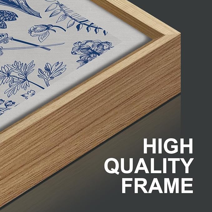 SIGNINART Classic Chinoiserie Framed Canvas Wall Art Set, Blue and White Floral Art Painting, Minimalist Botanical Flower Artwork, Navy Blue Wall Decor for Bedroom, Living Room, Office 16"x24"x3-Ruum Studio Home