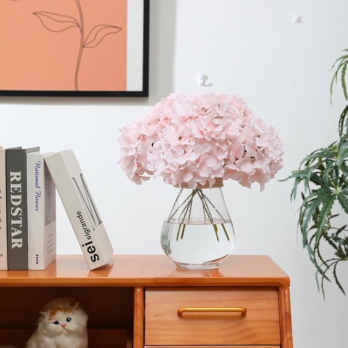 Tifuly Hydrangea Artificial Flowers -12 pcs Realistic Fake Hydrangea Silk Flowers with Stems Faux Hydrangea Flowers Heads for Office Home Party Wedding Centerpiece DIY Floral Decor (Pink)-Ruum Studio Home