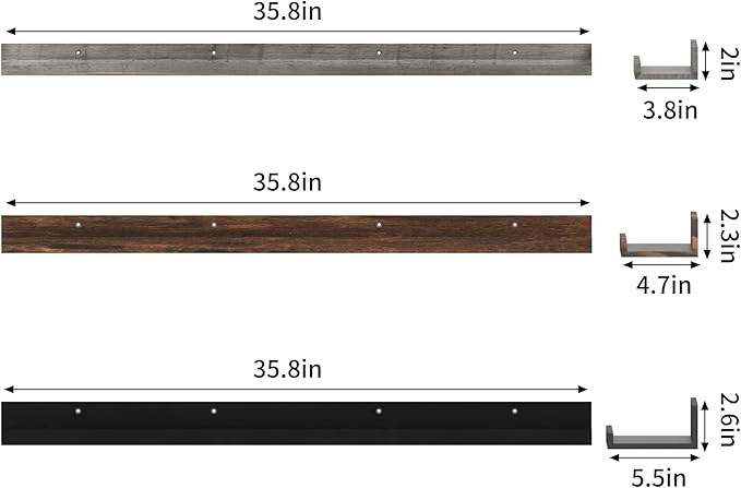 Giftgarden 36 Inch Multi Colors Floating Shelves for Wall Mount, Assorted Colors Wood Wall Shelf Ledge for Bathroom Bedroom Living Room Kitchen Storage, Set of 3 Different Sizes-Ruum Studio Home