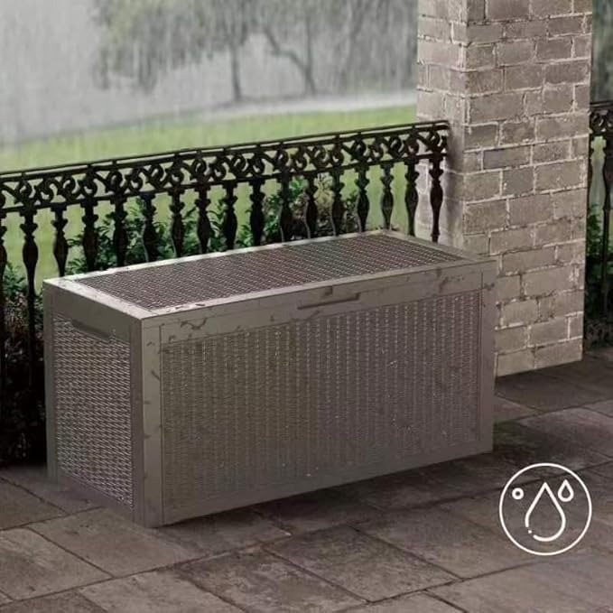 100 Gallon Outdoor Storage Box Waterproof Lockable Resin Deck Box Large, Patio Storage Bin for Pool Accessories Cushion Furniture, Garden Tools, UV-Resistant Outside Delivery Grey-Ruum Studio Home