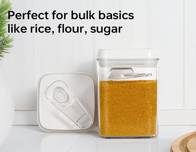 Felli Flip Tite Food Storage Container 5" LARGE 5pk Set + No Residue Label, Airtight Lid Easy Lock Top Stackable, Plastic Canister Jar for Pantry Kitchen Fridge Organizer Pasta Protein Powder Spice-Ruum Studio Home