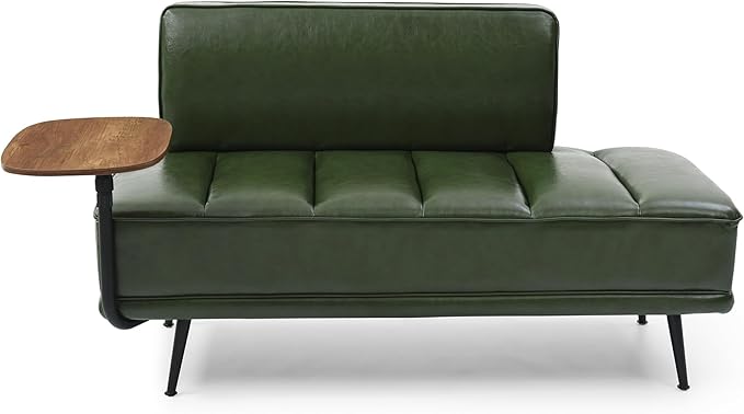 Sofa,Bed Bench,Small Spaces Furniture,Polyurethane Leather,Wood Frame,High Density Sponge Infillings,360-Degree Swivel Tray,Black Metal Leg (Green)-Ruum Studio Home