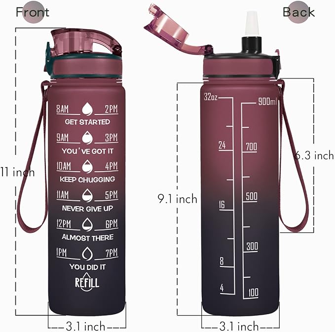 Enerbone Water Bottle, Leakproof BPA & Toxic Free, Motivational Water Bottle with Times to Drink and Straw, Fitness Sports Water Bottle with Strap for Office, Gym, Outdoor Sports-Ruum Studio Home