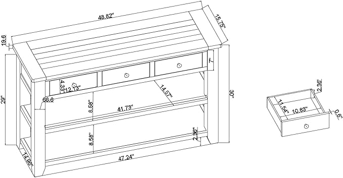 Solid Wood Console Table,Sofa Table with Storage Drawers and Bottom Shelf,Entryway Table for Entry Hallway Foyer,Fully Assembled (48.8" Distressed Black)-Ruum Studio Home