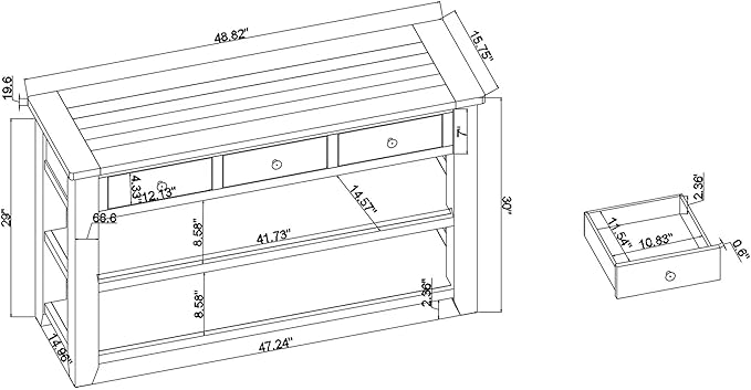 Solid Wood Console Table,Sofa Table with Storage Drawers and Bottom Shelf,Entryway Table for Entry Hallway Foyer Sofa Couch Table,Fully Assembled (48.8" Antique White)-Ruum Studio Home