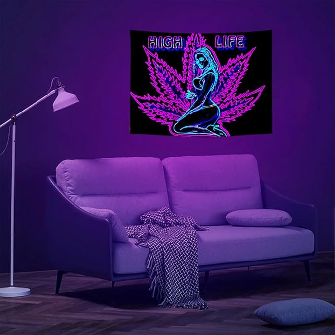 ADDWel Blacklight Tapestry for Bedroom, Tapestry Glow In The Dark, UV Reactive Black Light Posters Wall Hanging for Bedroom Dorm Living Room Backdrop Decor-Ruum Studio Home