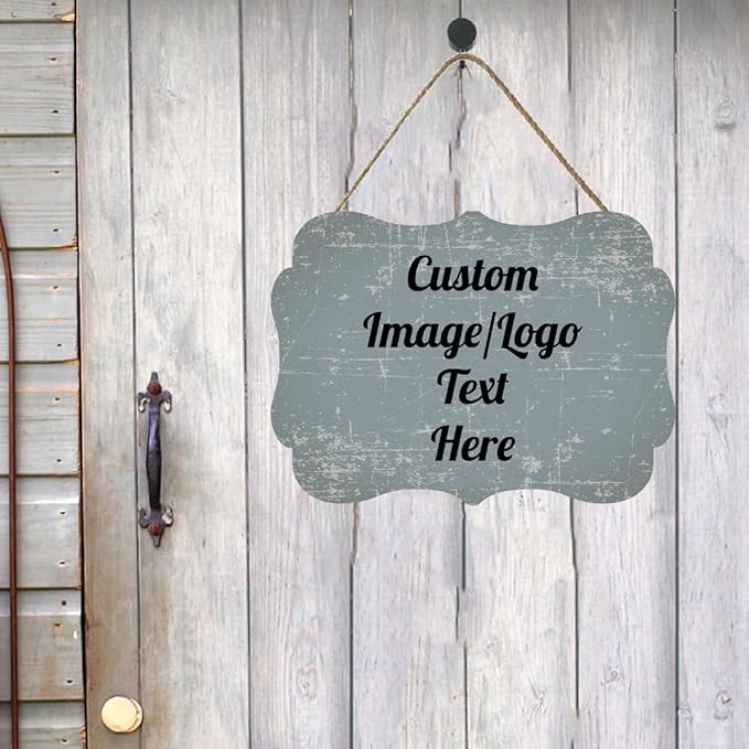 Personalized Wooden Welcome Sign for Front Door Decor - Customized Image/Text Hanging Door Sign, Farmhouse Decor for Home Office - 11.2 * 8 Inch-Ruum Studio Home