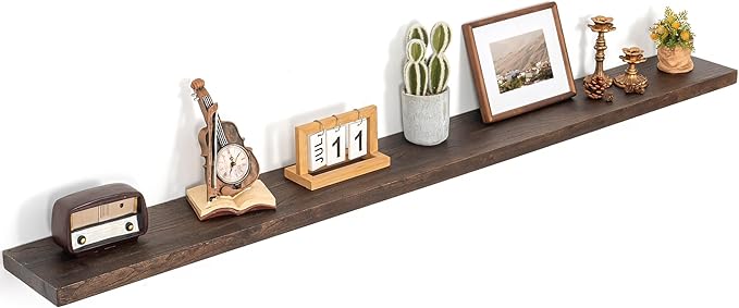 Floating Shelves for Wall Decor, 8 Inch Deep Rustic Solid Elm Wood Floating Shelves Wall Mounted, Wall Shelves with Invisible Bracket for Living Room Bathroom Bedroom Kitchen, 72 Inch Set of 1, Walnut-Ruum Studio Home