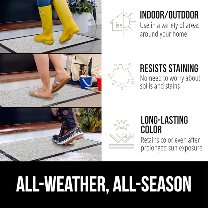 GORILLA GRIP 100% Waterproof All-Season WeatherMax Doormat US Designed Natural Rubber, Stain and Fade Resistant, Low Profile Indoor Outdoor Door Mats, Easy Clean Patio Mat, 17x29, Light Gray-Ruum Studio Home
