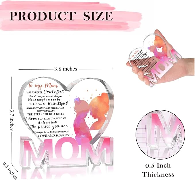 Mothers Day Gifts Best Mom Gifts -Gifts for Mom from Daughter Son - Best Mom Ever Gifts Unique Mother Birthday Acrylic Heart-Shaped Plaque Desk Decorations Present for Mom Christmas Anniversary-Ruum Studio Home