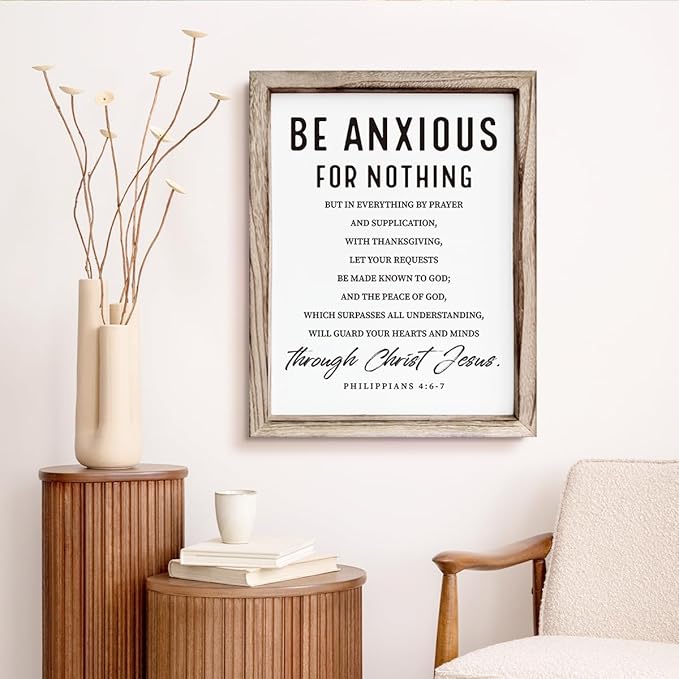 Christian Wooden Wall Signs, Farmhouse Home Decor, Christian Hanging Decor, Living Room Decors, Framed Wall Plaque Sign 15 * 11.5 inches, Be Anxious for Nothing Sign-Ruum Studio Home