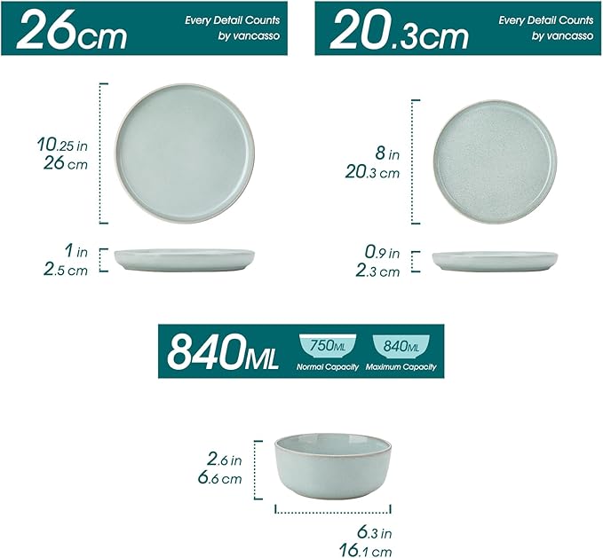vancasso ANYA 18 Pieces Plates and Bowls Set, Mint Green Dinnerware Sets, Reactive Glaze Dishes Set for 6, Ceramic Dishware Sets Kitchen Dinner Set, Microwave & Dishwasher Safe-Ruum Studio Home