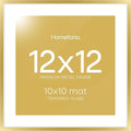 Homeforia 12x12 Picture Frame Gold, High End Metal 12 x 12 Square Poster Frame with Mat 10 x 10 Photo, 12x12 Frame Matted to 10x10 Print, 12by12 Gold Hanging Frames, Tempered Glass, Wall Kit, Set of 1-Ruum Studio Home