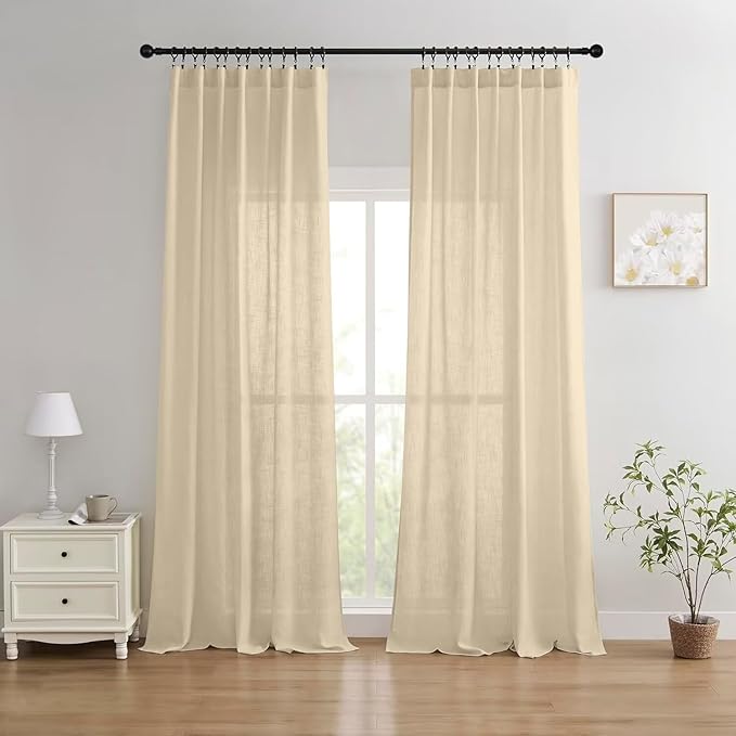 Joydeco Linen Curtains 84 Inch Length 2 Panels Set, Light Filtering Curtains for Bedroom Living Room,Linen Blend Drapes 52 Inches Wide with Back Tab Rod Pockets (W52 x L84 Inch, Natural)-Ruum Studio Home