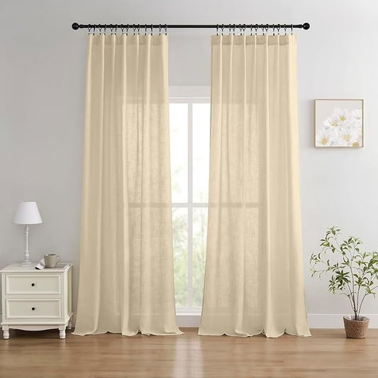 Joydeco Linen Curtains 72 Inch Length 2 Panels Set, Light Filtering Curtains for Bedroom Living Room,Linen Blend Drapes 52 Inches Wide with Back Tab Rod Pockets (W52 x L72 Inch, Natural)-Ruum Studio Home