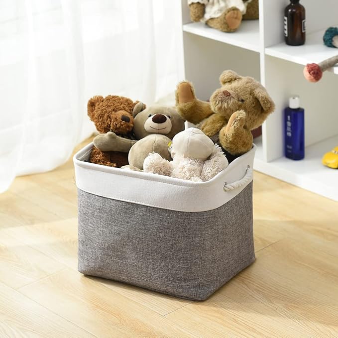 TcaFmac Organization and Storage Basket for Organizing - 16x12x12 inch Large 2 Pack Collapsible Storage Bins for Shelves, Fabric Storage Cubes for Box Closet Cloth Toy Books Kids (White & Grey)-Ruum Studio Home