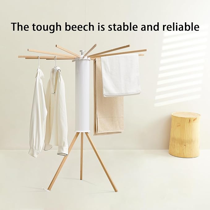JOOM Tripod Clothes Drying Rack, Garment Rack Portable and Foldable Space Saving Laundry Drying Rack - Drying Rack Clothing 12 Rods Wooden-Ruum Studio Home
