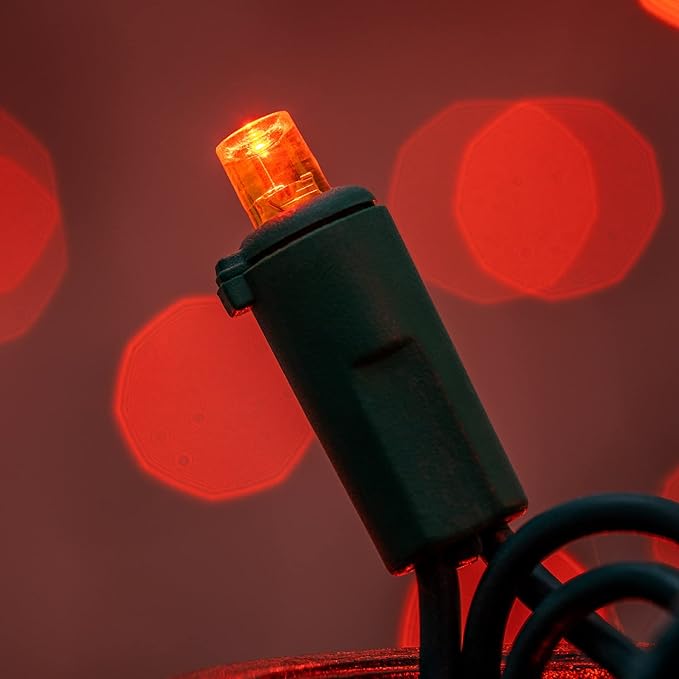 200 Count Orange Wide Angle LED Christmas Lights, 66 ft Green Wire UL Certified Commercial Grade 5mm Holiday String Light Set (Orange)-Ruum Studio Home