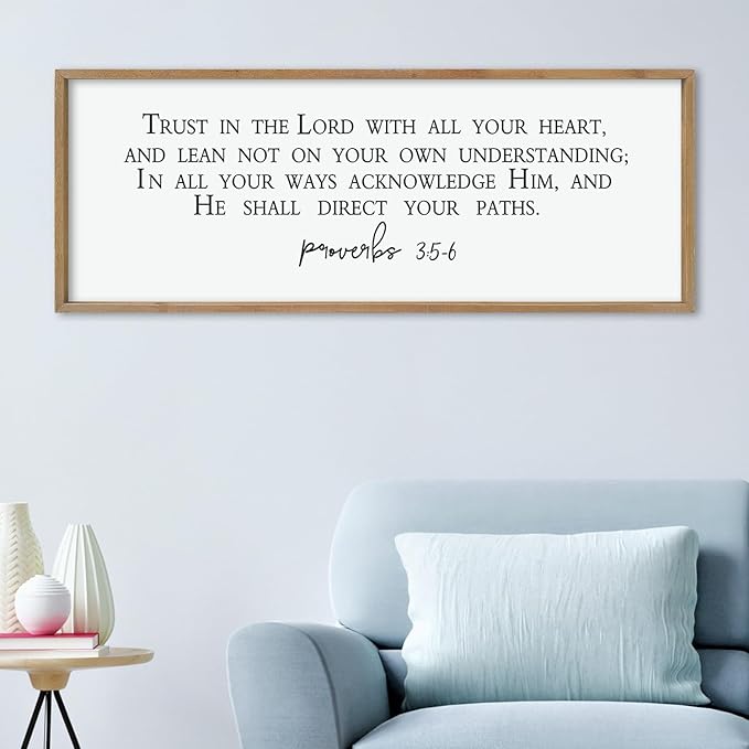 LuZhiQiang Trust in the Lord With All Thine Heart Wall Decor Art 40"×15" Bible Verse Proverbs 3:5-6 Sign Scripture Christian Large Wood Framed Hanging (Wood)-Ruum Studio Home