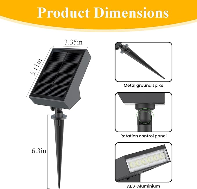 Solar Pathway Lights Outdoor, Dimmable Solar Spot Light IP65 Waterproof, 500LM 3000K Solars Outdoor Lighting for Walkway Landscape Lawn Yard-Ruum Studio Home