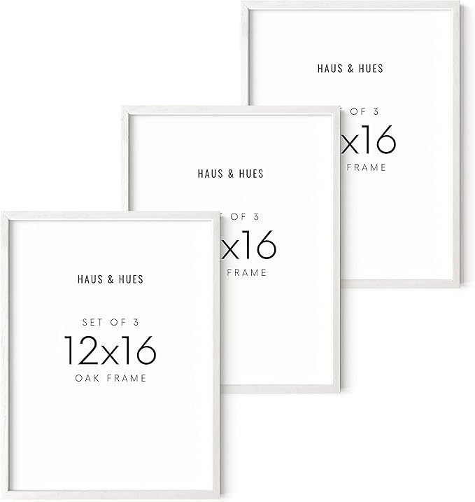 HAUS AND HUES Set of 3 12x16 White Frames - Picture Gallery Wall Frame Set, 12 by 16 Photo Set,12 x Wood (White Oak Frame)-Ruum Studio Home