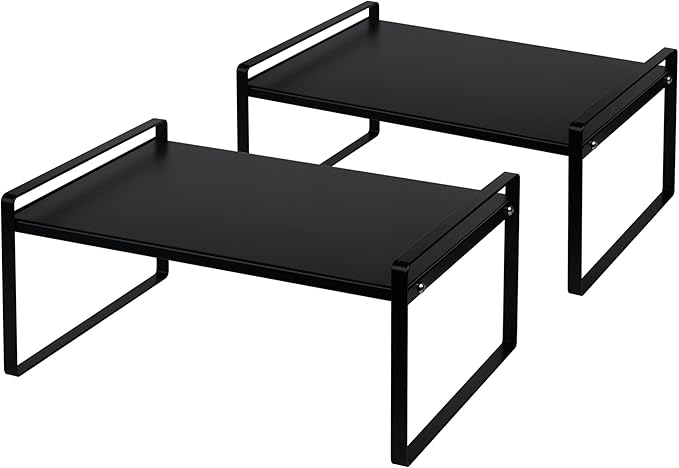 Nxconsu 2Pack Cabinet Shelves Stackable Shelf Organizer Rack Riser for Kitchen Cabinet Pantry Cupboard Counter Countertop Home Organization Storage Space Saver Heavy Duty Metal Nonslip Black Wide-Ruum Studio Home