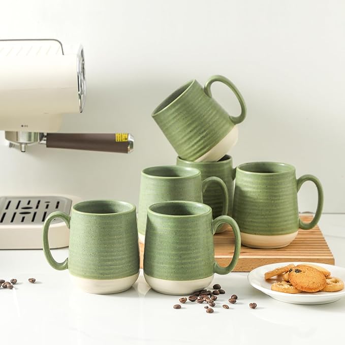 Hasense Porcelain Coffee Mugs Set of 6, 15 Ounce Large Ceramic Coffee Cups Set with Handle for Latte, Tea, Cocoa and Hot Chocolate, Green Coffee Mugs for Men and Women, Microwave Safe-Ruum Studio Home