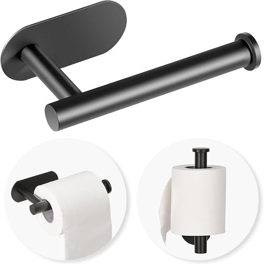 Toilet Paper Holder,Adhesive,Matt Black,Wall Mount,Toilet Paper Roll Holder,no Drilling,Bathroom/Rv/Washroom, SUS 304 Stainless Steel, Rustproof (Black, 1 Piece)-Ruum Studio Home