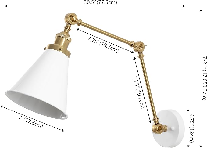 JONATHAN Y JYL7462B Rover 7" Classic Industrial Metal Adjustable Arm LED Wall Sconce, White/Brass Gold for Bedroom, Bathroom, Vanity-Ruum Studio Home