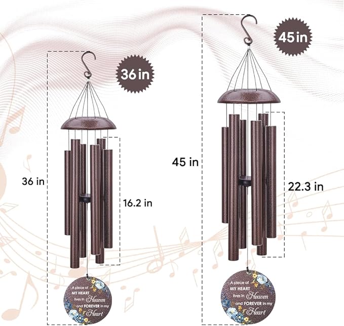 Personalized Sympathy Wind Chimes, Sympathy Gifts for Loss of Mom, Windchimes in Memory of a Loved One, Commemorative Sympathy Bereavement Gifts for Condolences/Funeral (36 inch)-Ruum Studio Home