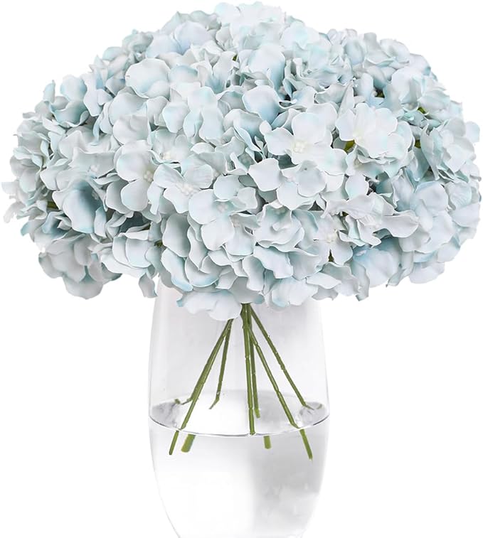 Tifuly Hydrangea Artificial Flowers -12 pcs Realistic Fake Hydrangea Silk Flowers with Stems Faux Hydrangea Flowers Heads for Office Home Party Wedding Centerpiece DIY Floral Decor (Light Blue)-Ruum Studio Home