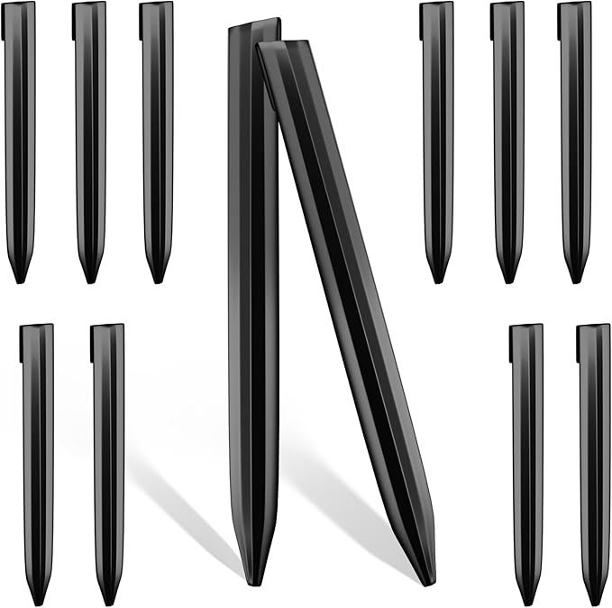 8Inch Metal Landscape Edging Stakes, 13Pcs Galvanized Steel Garden Stakes Top Curved Corrugated Landscaping Anchoring Spikes for Yard, Black-Ruum Studio Home