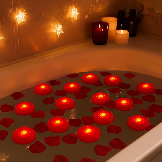 Aignis 12pcs Flameless LED Floating Candles, Red Rose Plastic Tealights Battery Operated, 120+ Hours Glow Time, Cozy Light for Romantic Pool/Bathtub/Hot Bath/Wedding Centerpiece Decor(D2.83 * H1.42)-Ruum Studio Home