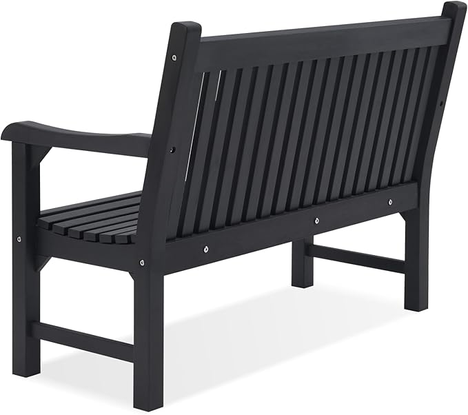 Psilvam Garden Bench, 2-Person Poly Lumber Patio Bench, All-Weather Outdoor Bench That Never Rot, Memorial Bench, Suit for Garden, Porch and Park (Black)-Ruum Studio Home