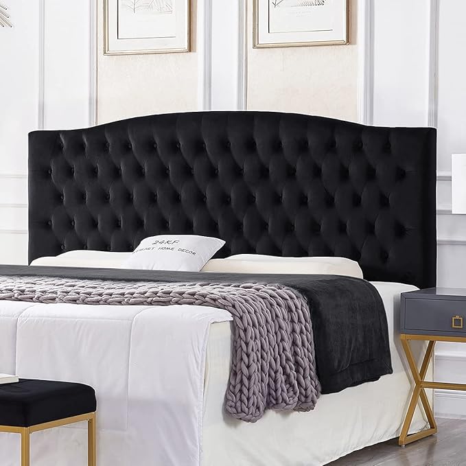 24KF Upholstered Tufted Button Velvet Headboard,Comfortable Fashional Headboard King/CA King Size,Black-Ruum Studio Home