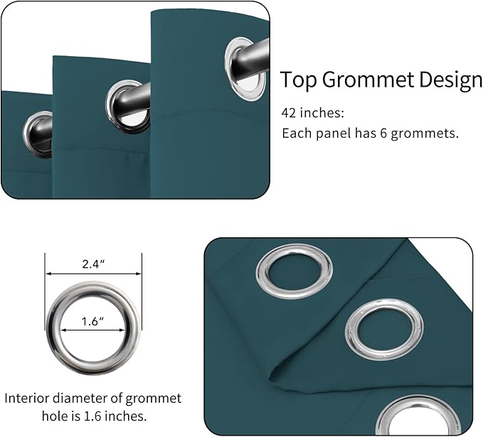 Easy-Going Blackout Curtains for Bedroom, Solid Thermal Insulated Grommet and Noise Reduction Window Drapes, Room Darkening Curtains for Living Room, 2 Panels (42x95 in, Peacock Blue)-Ruum Studio Home