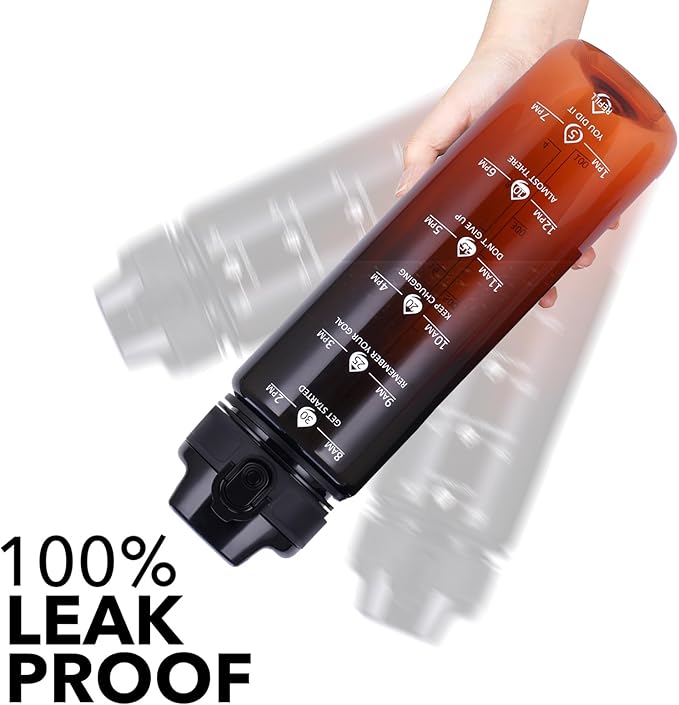 32oz Motivational Water Bottles with Time Marker & Fruit Strainer, Transparent Gradient Color Water Bottle with Times to Drink, Leakproof & BPA Free, Reusable Bottle with Strap (No Straw)-Ruum Studio Home