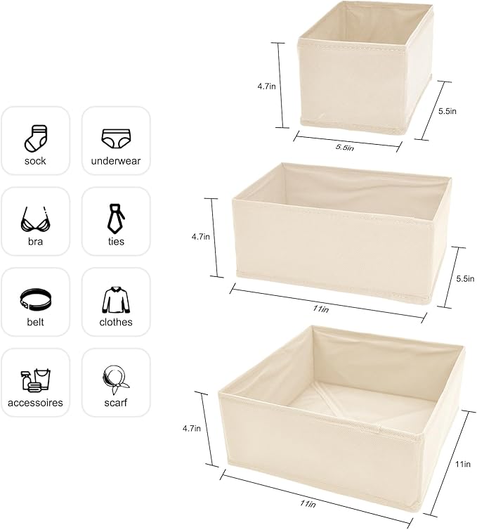 6 Pack Drawer Organizers for Clothing,Fabric Foldable Closet Organizers and Storage Dresser Drawer Dividers Storage Basket Bins for Clothes,Socks,Scarves,Ties,Underwear,Towels-Ruum Studio Home