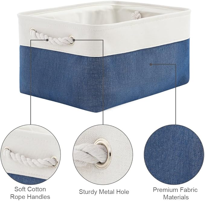 TheWarmHome Storage Bins for Shelves - 1 Pack 13.8x9.7x6.7 inch Collapsible Storage Basket for Organizing, Dog Toy Bin for Closet Organizer laundry Cloth Nursery (White & Jean Blue)-Ruum Studio Home