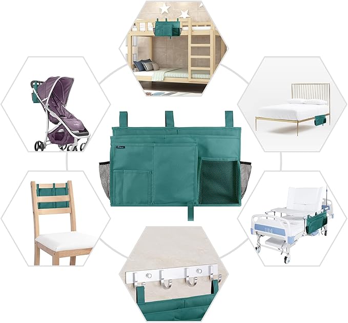 Surblue Caddy Hanging Organizer Bedside Storage Bag for Bunk and Hospital Beds, Teal, L-Ruum Studio Home