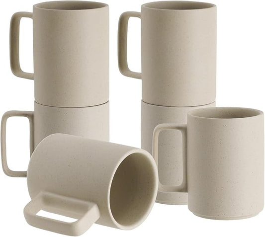 E-liu Porcelain Tea Mugs Coffee Mug Set, Large 15 Ounces Cups for Coffee, Tea, Cocoa, and Mulled Drinks, Set of 6, Unglazed (Natural)-Ruum Studio Home