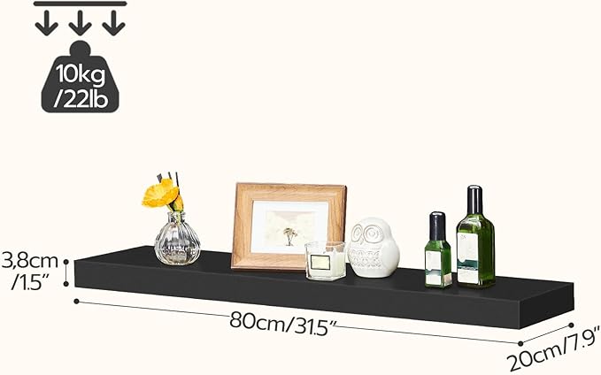 HOOBRO Floating Shelves for Wall, Wall Mounted Shelf Set of 2, 31.5" Hanging Shelf with Invisible Brackets, for Wall in Bathroom, Bedroom, Toilet, Kitchen, Living Room, Office, Black BK80BJP201-Ruum Studio Home
